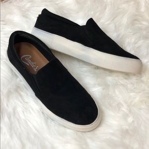 New Black Suede Slip On Platform Sneaker Sz 8